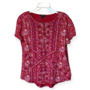 Lucky Brand Red Print Short Sleeve Shirt with Buttons - Size Large